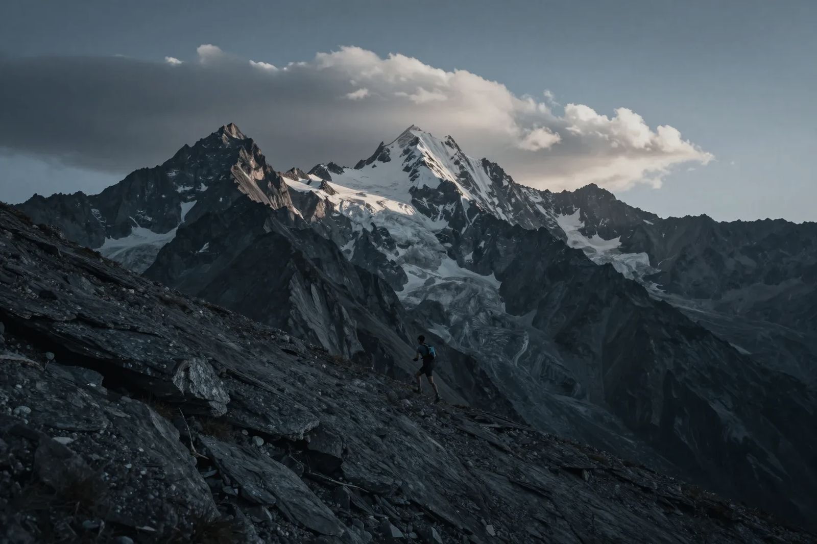 Trail runner on an alpine ridge